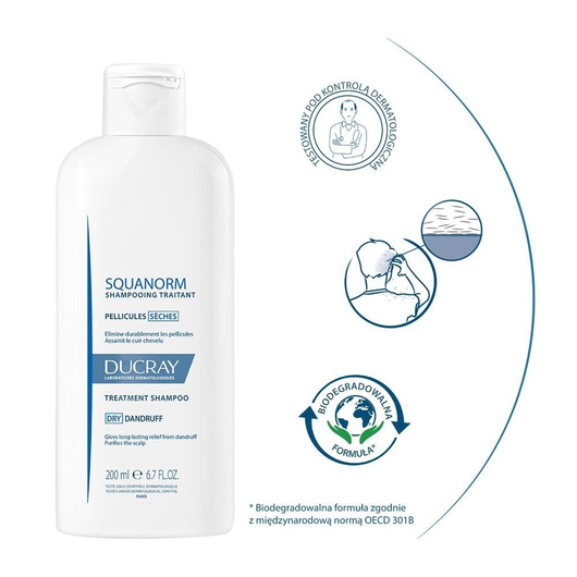 DUCRAY SQUANORM Szampon przeciwłupieżowy, łupież suchy, 200ml