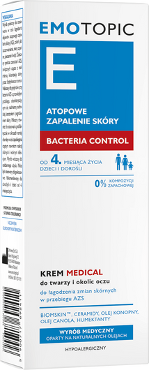 EMOTOPIC Bacteria Control Krem Medical  do twarzy i okolic oczu, 50 ml