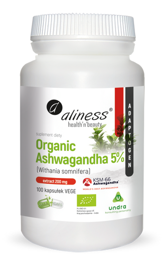 Aliness Organic Ashwagandha KSM-66 200 mg, 100 kapsułek