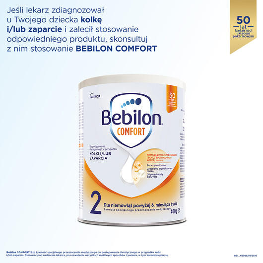 Bebilon Comfort 2, żywność specjalnego przeznaczenia medycznego dla niemowląt od 6. miesiąca, 400 g