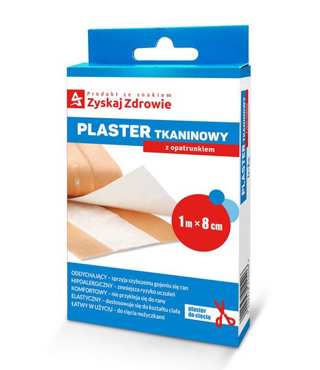 PLASTER TKANINOWY Z OPATRUNKIEM 1m x 8cm ZYSKAJ ZDROWIE x 1 sztuka