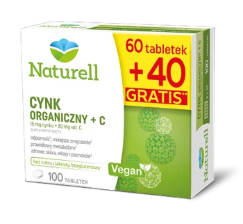 NATURELL Cynk Organiczny + C, 100 tabletek