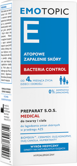 EMOTOPIC Bacteria Control Preparat S.O.S. Medical do twarzy i ciała, 30 ml