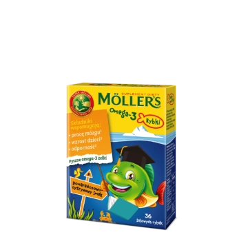 MOLLER'S OMEGA-3 RYBKI, smak pomarańczowo-cytrynowy, 36 żelek