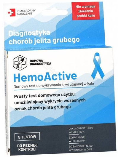 Test HEMOACTIVE do wykrywanie krwi utajonej w kale, 5 testów 