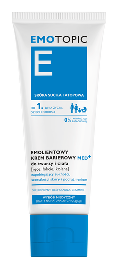 EMOTOPIC Emolientowy krem barierowy MED+ do twarzy i ciała [ręce, łokcie, kolana] do codziennego stosowania, 75ml