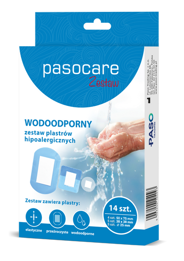 Pasocare Zestaw wodoodpornych plastrów hipoalergicznych, 14 sztuk