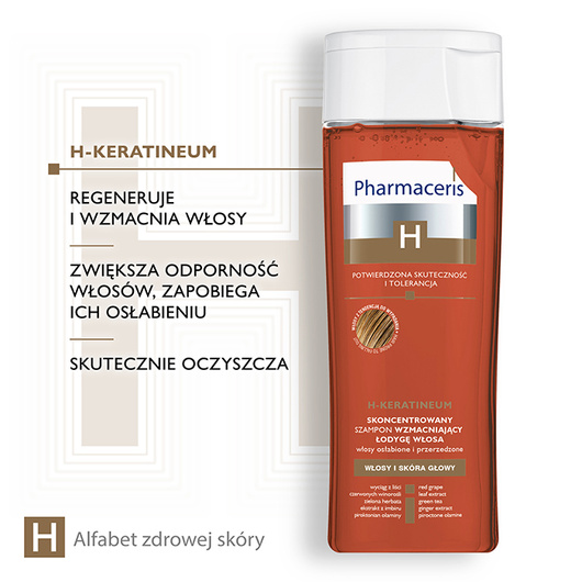 Pharmaceris H H-Keratineum Skoncentrowany szampon wzmacniający łodygę włosa do włosów osłabionych i przerzedzonych, 250 ml