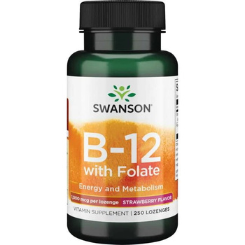 Swanson Witamina B12 z kwasem foliowym, 60 tabletek do ssania