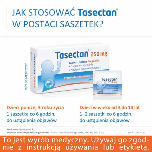 Tasectan 250mg, proszek do stosowania u dzieci, 20 saszetek