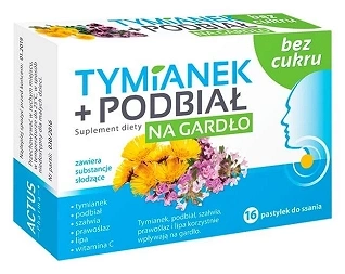 Tymianek +Podbiał na gardło, bez cukru, 16 pastylek