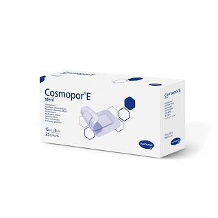 Opatrunki jałowe COSMOPOR E 15 x 6 cm, 25 sztuk 