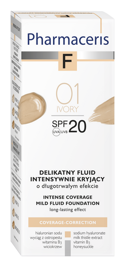 PHARMACERIS F Delikatny fluid intensywnie kryjący SPF 20+, 01 IVORY