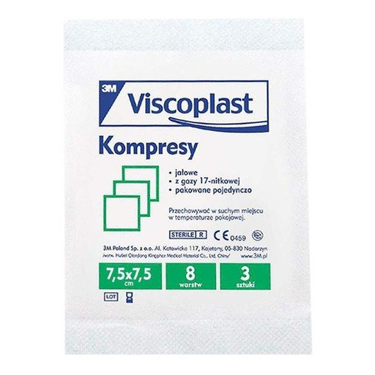 VISCOPLAST Kompres gazowy wyjałowiony 7,5 x 7,5cm x 3szt.