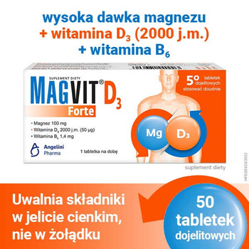 Magvit Forte D3 tabletki dojelitowe, 50 sztuk