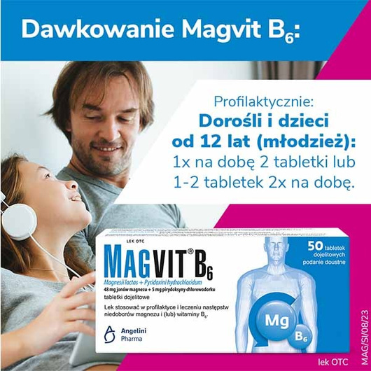 MAGVIT B6, 48 mg+5 mg,  magnez i witamina B6, 50 tabletek dojelitowych