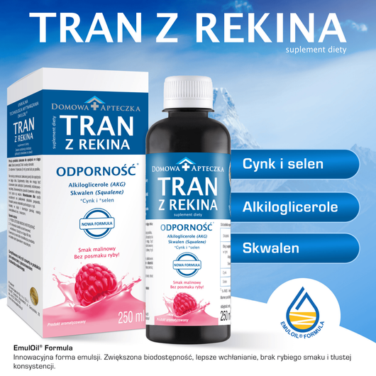 Tran z Rekina o smaku malinowym NOWA FORMUŁA, 250 ml