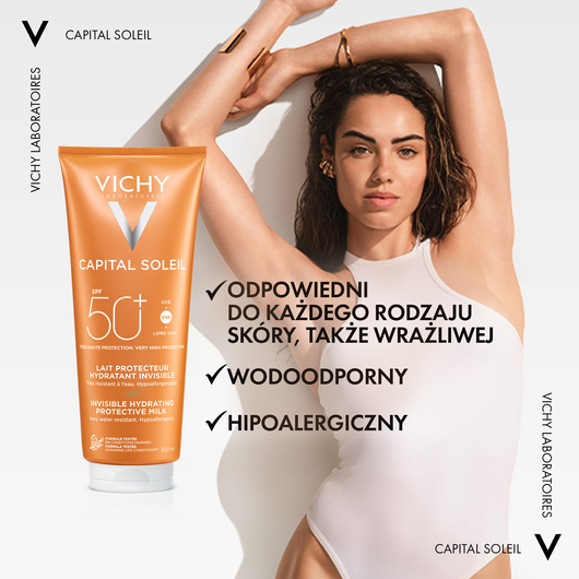VICHY CAPITAL SOLEIL Ochronne mleczko nawilżające do twarzy i ciała SPF50+, 300ml