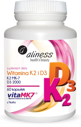 Aliness Witamina K2 MK-7 100 µg z Natto + D3 2000 j.m., 60 kapsułek