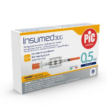 PIC Insumed jednorazowe strzykawki do insuliny 0,5ml 30G 8mm x 30 sztuk