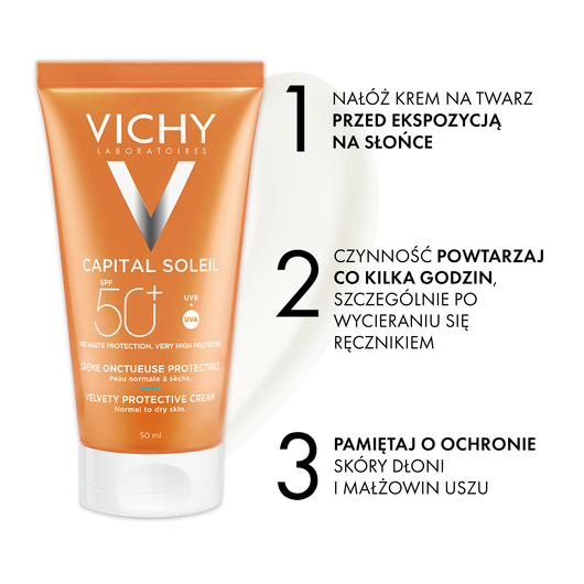 VICHY CAPITAL SOLEIL Aksamitny krem do twarzy SP50+, 50ml DATA WAŻNOŚCI 01/2026