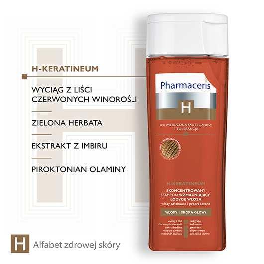 Pharmaceris H H-Keratineum Skoncentrowany szampon wzmacniający łodygę włosa do włosów osłabionych i przerzedzonych, 250 ml