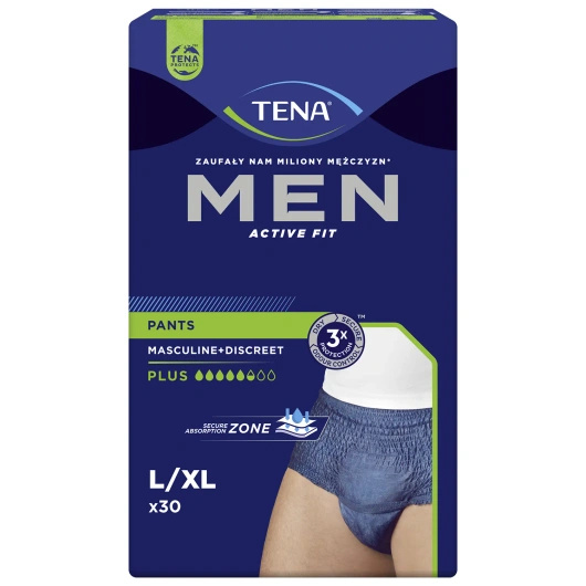 Tena Men Active Fit Pants Plus Rozmiar L/XL (95-130cm) Bielizna chłonna, 30 sztuk