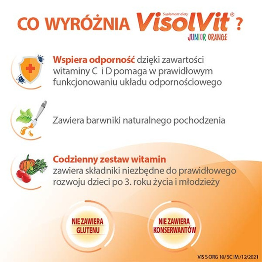 VISOLVIT JUNIOR Orange dla dzieci po 3 r.ż., musujący proszek o smaku pomarańczowym x 10 saszetek