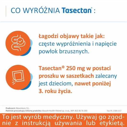 Tasectan 250mg, proszek do stosowania u dzieci, 20 saszetek