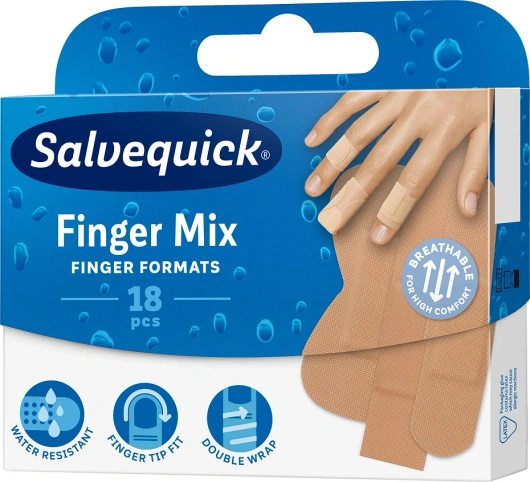 Salvequick Finger Mix Wodoodporne plastry na palce, 18 sztuk