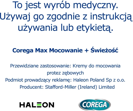Corega Max Mocowanie + Świeżość Smak podwójnie miętowy Krem do protez, 40 g