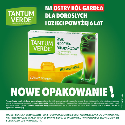 Tantum Verde smak miodowo-pomarańczowy, 20 pastylek