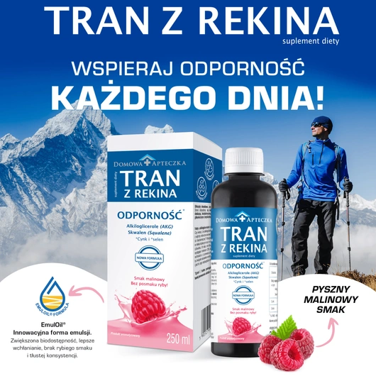 Tran z Rekina o smaku malinowym NOWA FORMUŁA, 250 ml