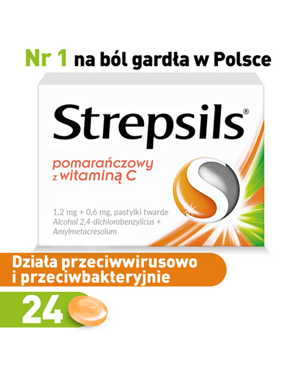 STREPSILS pomarańczowy z witaminą C x 24 pastylki