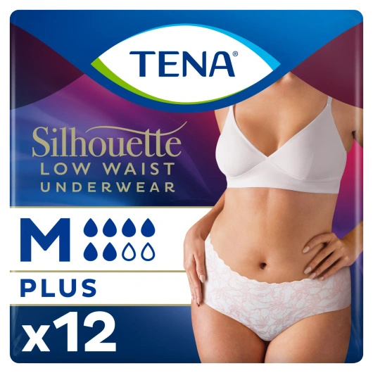 Tena Silhouette Plus White Rozmiar M (75-100cm) Majtki chłonne, 12 sztuk