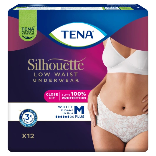 Tena Silhouette Plus White Rozmiar M (75-100cm) Majtki chłonne, 12 sztuk