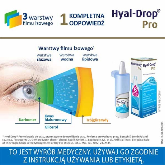 Hyal-Drop Pro, nawilżające krople do oczu, 10 ml