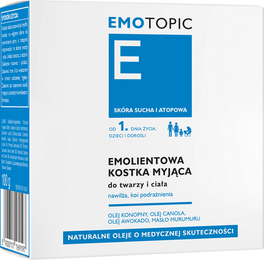 EMOTOPIC Emolientowa kostka myjąca do twarzy i ciała, 100 g