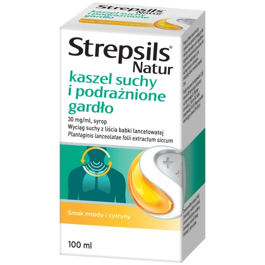 Strepsils Natur kaszel suchy i podrażnione gardło, 30 mg/ml Syrop, 100 ml