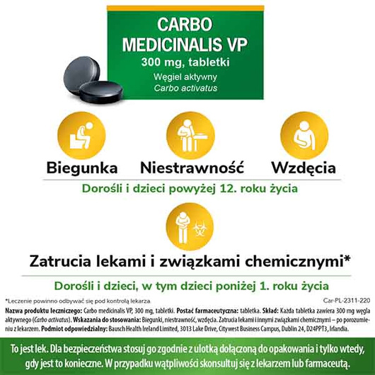 Carbo medicinalis VP 300mg, 20 tabletek