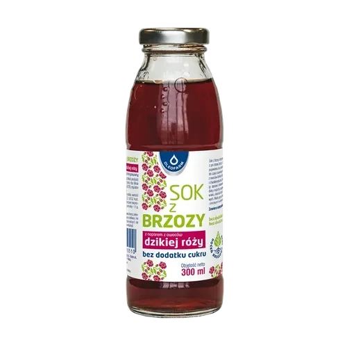 Oleofarm Sok z brzozy z naparem z dzikiej róży, bez dodatku curku, 300 ml