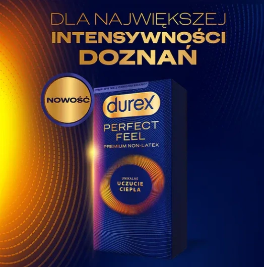 Durex Perfect Feel Premium Non-Latex Unikalne uczucie ciepła Prezerwatywy, 8 sztuk
