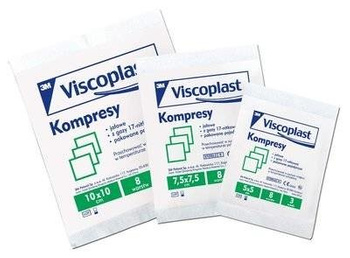 VISCOPLAST Jałowe kompresy gazowe z gazy bawełnianej 17-nitkowe 8 warstw 10 cm x 10 cm, 3 sztuki