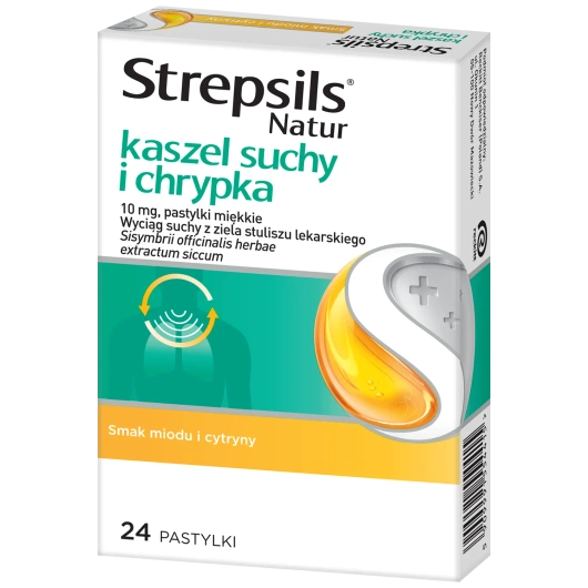 Strepsils Natur kaszel suchy i chrypka 10 mg, 24 pastylki miękkie