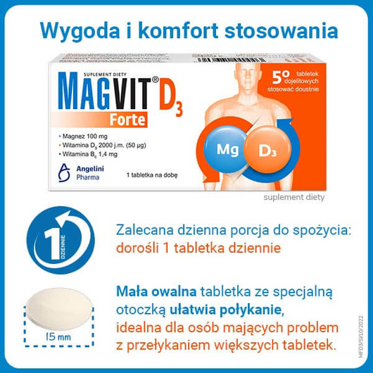 Magvit Forte D3 tabletki dojelitowe, 50 sztuk