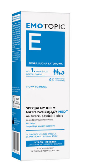 EMOTOPIC Krem natłuszczający MED+ na twarz, powieki i ciało do codziennego stosowania, 75 ml