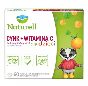 Naturell Cynk + Witamina C dla dzieci tabletki, 60 sztuk