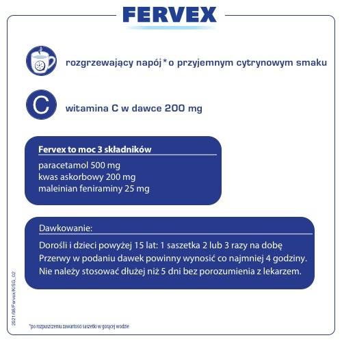 FERVEX (500 mg + 200 mg + 25 mg ) granulat o smaku cytrynowym, 12 saszetek