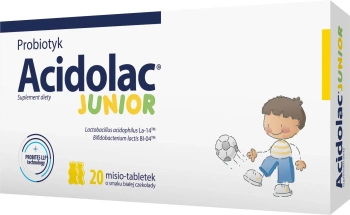 Acidolac Junior o smaku białej czekolady, 20 misio-tabletek