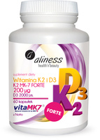 Aliness Naturalna Witamina K FORTE MK-7 200 µg z Natto + D3, 60 kapsułek